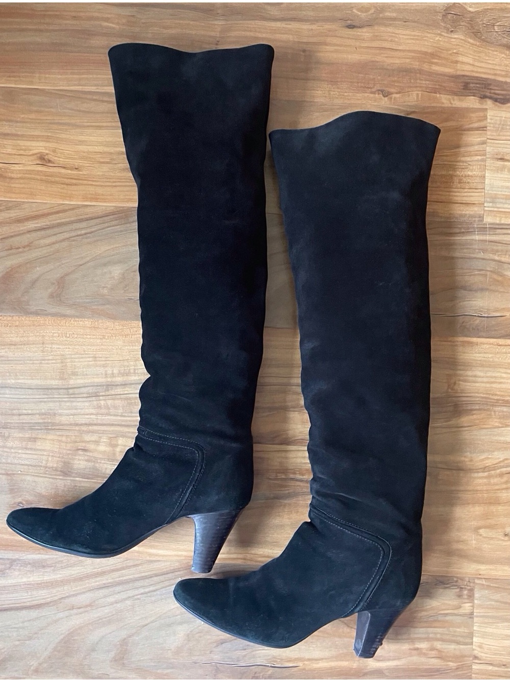VICINI Italy Black Suede Over The Knee Boots Sz 38 US 8 High Heel Tall Slouchy